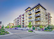Thumbnail 22 of 24 - Apartment building with cars parked in front.