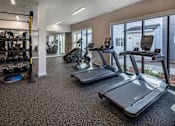 Thumbnail 16 of 27 - Spacious gym with treadmills, elliptical machines, and dumbbells at The Arvon, Vancouver