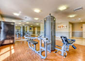 Thumbnail 11 of 15 - A gym with a variety of equipment including a leg press machine.