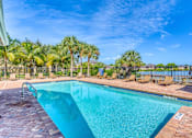 Thumbnail 8 of 15 - A swimming pool surrounded by palm trees and lounge chairs.