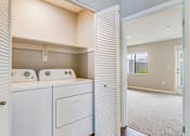 Thumbnail 27 of 28 - A laundry room with a washer and dryer.