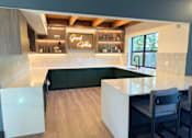 Thumbnail 25 of 30 - A kitchen with a white countertop and a neon sign that says Good Vibes at The Lakes in WA 98007
