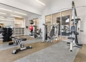 Thumbnail 32 of 40 - a gym with weights and exercise equipment in a room with glass doors at Aston at Cinco Ranch, Texas, 77450