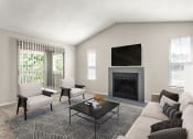 Thumbnail 12 of 32 - a living room with a couch and chairs and a fireplace at Arcadia Apartments, Centennial, 80112