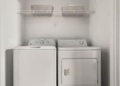 Thumbnail 17 of 29 - a white washer and dryer in a small laundry room at Veranda at Centerfield, Texas