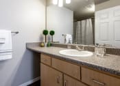 Thumbnail 18 of 33 - a bathroom with a sink and a mirror at Apartments at Denver Place, Denver Colorado at The links at Plum Creek Apartments, Castlerock, 80104