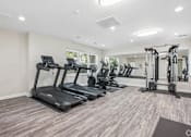 Thumbnail 13 of 17 - A spacious gym with treadmills, elliptical machines, and a weight rack.