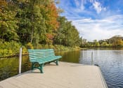 Thumbnail 49 of 50 - a park bench on a dock overlooking a lake