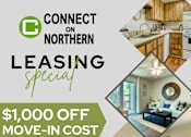 Thumbnail 1 of 13 - A flyer advertises a $1,000 off move-in cost for a leasing special. at Connect on Northern Apartments, Glendale, AZ