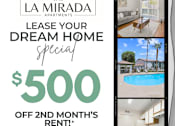 Thumbnail 1 of 15 - A promotional image for La Mirada Apartments offering a special lease deal.