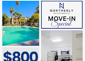 Thumbnail 1 of 32 - A promotional image for Northernly Apartments offering $800 off on 1-bedroom apartments.