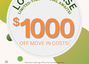 Thumbnail 1 of 17 - A promotional image for Sagewood Apartments advertising a $1000 off move-in cost for a limited time special.