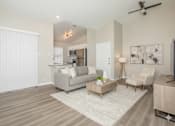 Thumbnail 10 of 41 - Modern Living Room with Grey Couch at Homestead Chandler, Chandler, Arizona