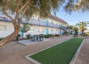 Thumbnail 22 of 25 - a courtyard with a green lawn and a building in the background