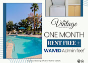 Thumbnail 1 of 25 - A poster advertising a one month rent free offer at The Vintage Apartments.