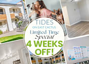 Thumbnail 1 of 12 - A collage of images showcasing a property with a special offer of 4 weeks off at Tides on East Cactus Apartments, Phoenix, Arizona