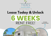 Thumbnail 1 of 19 - A promotional image for Tides on Southern Apartments offering a 6 weeks rent free deal.