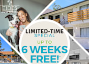 Thumbnail 1 of 28 - A promotional image for Tides on McDowell offering a limited-time special of up to 6 weeks free at Tides on McDowell, Phoenix, 85035