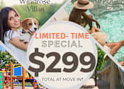 Thumbnail 1 of 7 - A promotional image for Windrose Villas advertising a special rate of $299 total at move in.