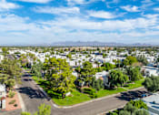 Thumbnail 12 of 16 - A residential area with houses and trees under a blue sky.