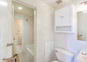 Thumbnail 12 of 19 - bathroom with tub, toilet, medicine cabinet and vanity at clarence house apartments in washington dc