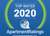 Thumbnail 32 of 33 - a blue and green logo with the words top rated 2020 apartment ratings