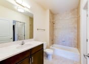 Thumbnail 10 of 21 - bathroom with vanity, large mirror toilet and tub at archer park apartments in southeast Washington dc