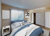 Thumbnail 5 of 7 - bedroom with bed, night stand, large window, and closet at city towns apartments in washington dc