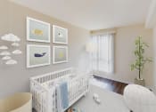Thumbnail 7 of 7 - nursery with crib, seating area, large window and hardwood flooring at city towns apartments in washington dc