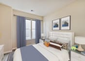 Thumbnail 7 of 18 - bedroom with bed, nightstands, large windows at city view apartments in washington dc