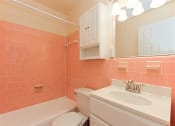 Thumbnail 19 of 24 - bathroom with sink, mirror, tub, toilet, medicine cabinet and tile detail at chillum place apartments in lamond riggs washington dc