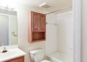 Thumbnail 8 of 14 - bathroom with tub, toilet, mirror, cabinets and sink at jasper place apartments in congress heights washington dc