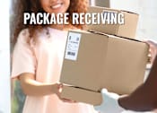 Thumbnail 31 of 32 - A person is receiving a package and the text "PACKAGE RECEIVING" is visible.