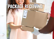 Thumbnail 35 of 36 - A person is receiving a package with a barcode visible on the box.