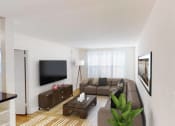 Thumbnail 2 of 14 - living room with windows, tv, sofa, and coffee table