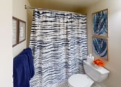 Thumbnail 14 of 27 - bathroom with tub, toilet and towel rack at washington view apartments in southeast dc