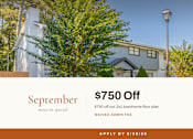 Thumbnail 1 of 35 - A promotional image for a September move-in special offering $750 off a 2x1 townhome floor plan.