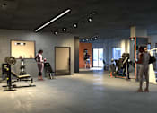Thumbnail 21 of 22 - A gym with people working out and a woman on a treadmill.