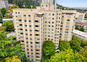 Thumbnail 2 of 50 - an aerial view of a large building surrounded by trees