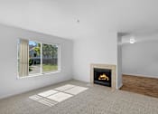 Thumbnail 26 of 50 - a living room with a fireplace and a window at Summer Creek Apartments, Tigard, OR