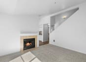 Thumbnail 18 of 50 - a living room with a fireplace and white walls at Summer Creek Apartments, Tigard, OR, 97223