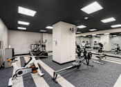 Thumbnail 21 of 47 - a gym with exercise equipment and weights in a building