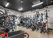 Thumbnail 9 of 47 - a bunch of bikes are hanging up in a bike shop