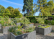 Thumbnail 7 of 47 - a group of concrete boxes with plants in a garden