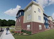 Thumbnail 25 of 115 - A rendering of a modern apartment complex called The Radiant.