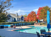 Thumbnail 21 of 27 - pool and fall leaves on trees at Reserve at Bridford, North Carolina, 27407