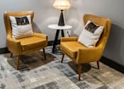 Thumbnail 39 of 124 - Two yellow chairs with cushions are placed in a room with a hanging plant and a table at Madison Prickett Preserve, Pennsylvania