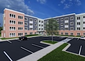 Thumbnail 18 of 25 - A parking lot in front of a multi-story building.