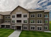 Thumbnail 4 of 4 - A large, modern building with a stone facade and multiple balconies.