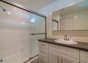 Thumbnail 10 of 16 - A modern bathroom with a walk-in shower and a sink.